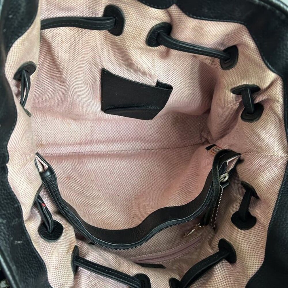 Dooney & Bourke Pebbled Leather Drawstring Tote Satchel Black Contrast Stitch - Picture 8 of 15